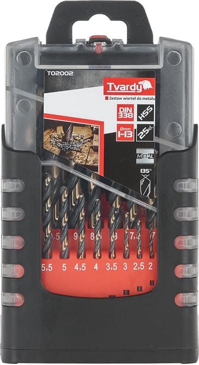 Tvardy Metaalboor set - 25-delig - HSS 4341 - TiN coating - 1,0-13,0 mm - zwart/goud