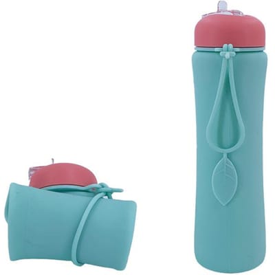 Nieuwe siliconen waterfles voor buiten in de zomer, opvouwbare sportwaterbeker voor fietsen en bergbeklimmen, draagbare waterfles met grote inhoud 600ml blue