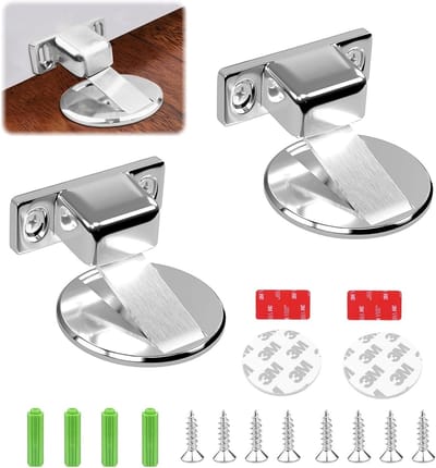 Stabiele magnetische deurstopper met lijm en schroeven - 2 stuks in zilver, ideaal voor binnen en buiten gebruik, voorkomt schade aan muren en deuren