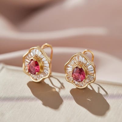 1 Paire Boucle d'Oreille de Luxe pour Femme Zircone Cubique Rouge Boucle d'Oreille Puce Mariage Anniversaire Cadeau Accessoire Élégant pour Femme Bijoux gray