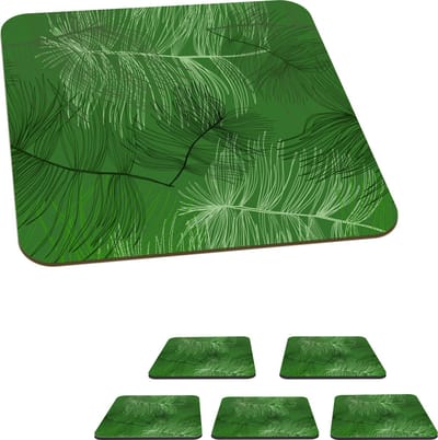 Onderzetters voor glazen - Patronen - Bladeren - Groen - 10x10 cm - Glasonderzetters - 6 stuks