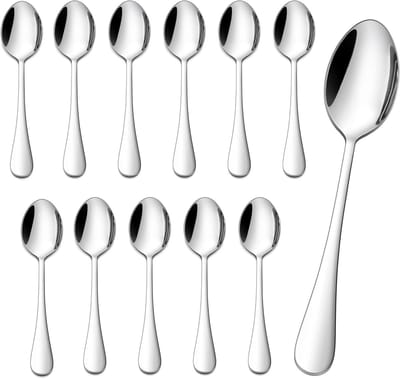 Set van 12 RVS Koffielepels en Dessertlepels - Kleine Lepelset voor Thuis, Restaurant en Café met Glanzende Afwerking en Ronde Handvatten