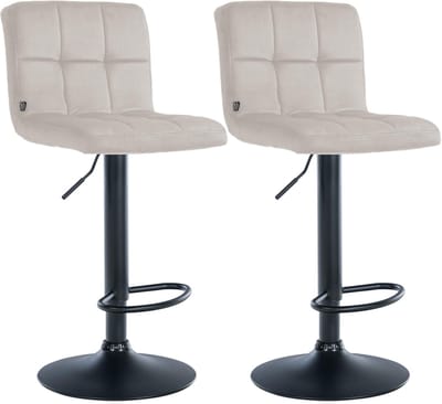 CLP Peru Set van 2 barkrukken - Met rugleuning - Voetsteun - Fluweel - Velvet - zwart/creme