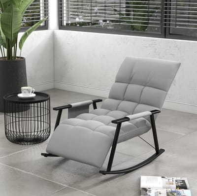 OKWISH Schommelstoel Relaxfauteuil 134 X 60 X 70 Cm - Verstelbare Rugleuning En Voetensteun Voor Woonkamer Of Leeshoek - Polyester - Grijs