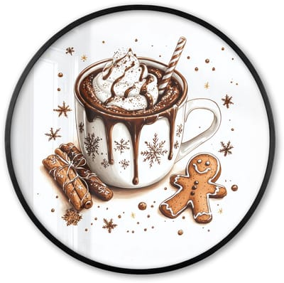 Poster in lijst Rond - Fotolijst 60x60 cm - Posters - Chocomel - Decoratie - Koek - Winter - Kerst - Ronde posterlijst zwart - Decoratie - Wanddecoratie woonkamer - Muurdecoratie slaapkamer - Kerstversiering - Kerstdecoratie voor binnen - Kerstmis