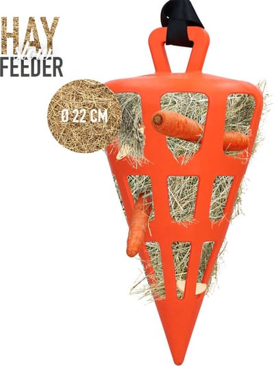 Hay Slowfeeder Fun&Flex Wortel – Ø 22 CM – Hooi Slowfeeder voor paarden – Geschikt voor grazende dieren – Tegen stalververling – Bevordert de gezondheid – Tot 1 kg hooi - Oranje