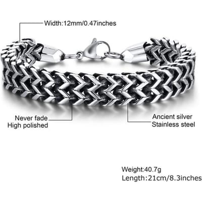 Trendy hiphop sieraden, roestvrijstalen armband met schakelketting, stalen kleur, herenarmband 19cm black