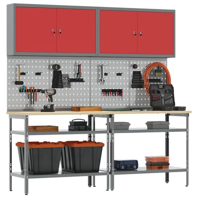vidaXL - Werkbankset - 8 - st - Rood - en - Grijs - Gepoedercoat - staal