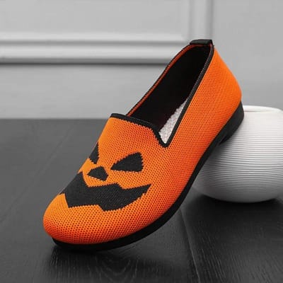 Halloween Pompoen Lachend Gezicht Damesschoenen, Nieuwe Platte Schoenen Lichtgewicht Comfortabel, Ademende Wandelschoenen, 36 orange