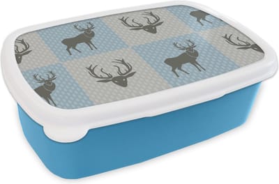 Broodtrommel Blauw - Lunchbox - Brooddoos - Hert - Stippen - Blauw - 18x12x6 cm - Kinderen - Jongen