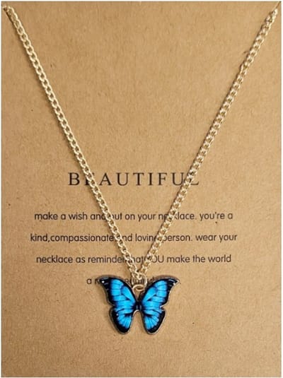 Fako Bijoux® - Doe Een Wens - Vlinder Ketting - Make A Wish - Beautiful - Blauw - Ketting Inclusief Kaart Met Tekst - Goudkleurig