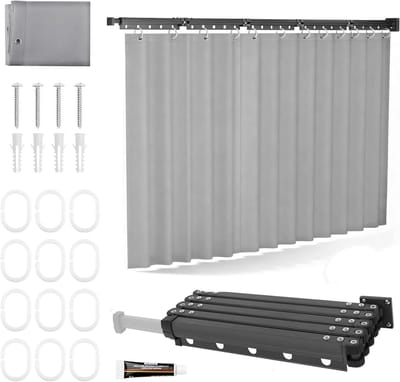 Vouwbare Douchegordijnstang zonder Boren, 1.8 m × 2 m, Waterdicht, Geschikt voor Kleine Badkamers en Kledingkamers, Flexibele Installatie met 5 Posities