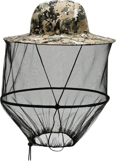 Livano Zonnehoed - Reishoed - UV Beschermende Hoed - Pet - Muggenhoed - Hoedje Voor Dames & Heren - Hoofdbescherming - Gezichtsmasker - Geblokte Camouflage
