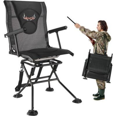 VEVOR Opvouwbare stoel Kampeerstoel Visstoel met armleuningen & Verstelbare draagriem & Stalen frame Opvouwbare stoel Tuinstoel (draagvermogen 136 kg) 360° Stil draaibaar, voor picknick Tuin Buiten