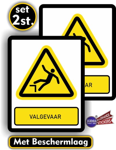Jerma - Valgevaar – Sticker - set 2 st. - 14x18 cm – Vinyl - Weerbestendig - Zelfklevend - Waarschuwing