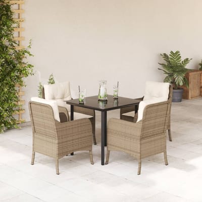 vidaXL - 5-delige - Tuinset - met - kussens - poly - rattan - beige