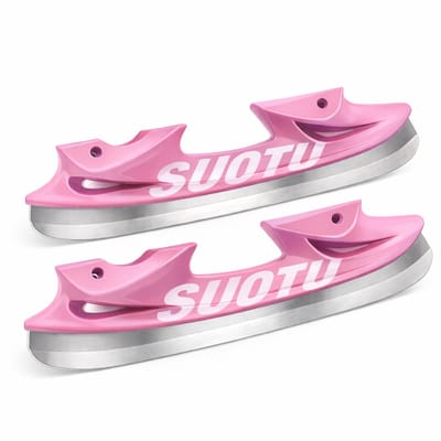 Suotu IJshockeyaccessoires - 1 Set RVS Lemmet en Beschermer voor Schaatsen - Vervangende lemmeten - Geschikt voor de Suotu S78 Skeelers Maat: EUR 28-30 - Roze/Wit