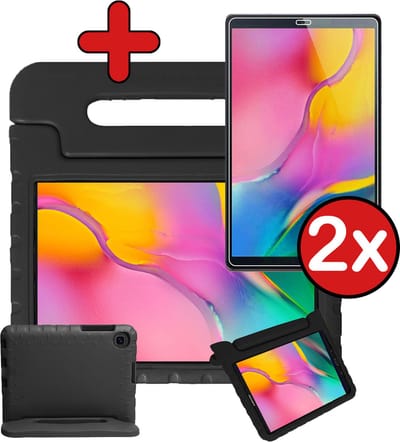 Hoesje - Geschikt voor Samsung Galaxy Tab A 10.1 (2019) - Met 2x Screenprotector - Kinderhoes - Shockproof Bumper - Kidsproof Case - Tablethoes - Kinder Hoes Cover - Zwart