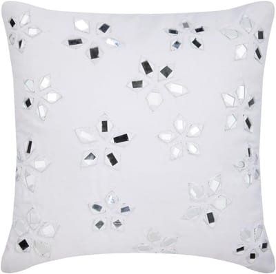 Decoratieve Sierkussenhoes Vierkant 45x45 cm Katoen Wit Bloemen Borduurwerk Modern