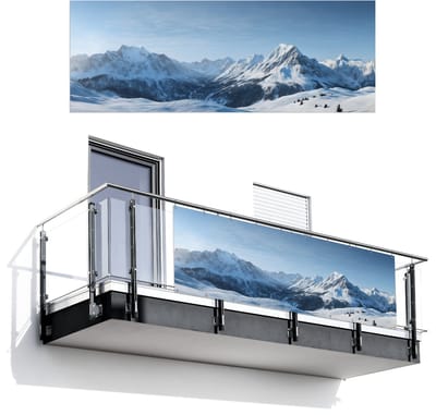 Balkonscherm 300x110 cm - Balkonposter Bergen - Sneeuw - Winter - Balkon scherm decoratie - Balkonschermen - Balkondoek zonnescherm