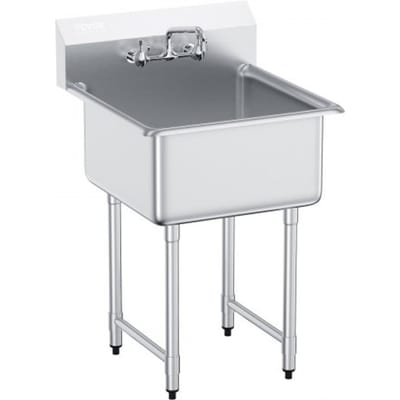 VEVOR RVS spoelbak commerciële spoelbak 686 x 610 x 1041 mm, RVS spoelbak met kraan 104 kg draagvermogen, RVS spoelbak spoelbak keuken vrijstaande spoelbak