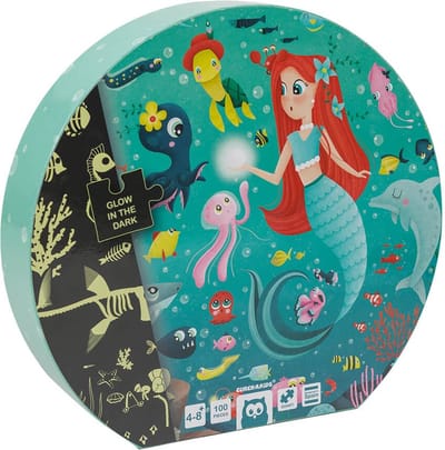 Eurekakids Puzzel Mermaid Treasure - 100 Stukjes - Glow in the Dark - 91 x 61 - Grote Zeemeermin Legpuzzel / Vloerpuzzel voor Kinderen