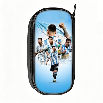 Voetbalster Pennenbakje M-Messi Patroon Leer Potlooddoosje Beste Cadeau make-uptas Student Reis Voetbal Sport Potloodtasje