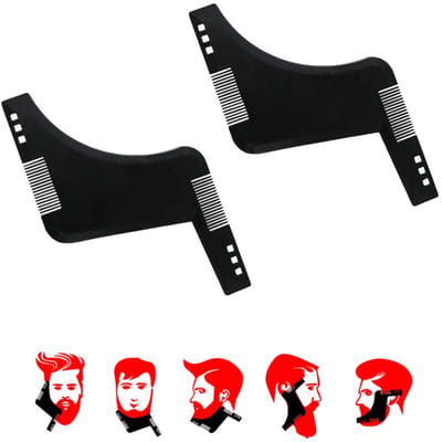 2 stuks - Baard styler - Baardsjablonen - baard shaper - baardkam - scheerkam - Contouren - Kam Baardlijn en Snor Shaper - Trimgids voor baardkammen - Perfecte Lijn en Afwerking voor Kaak en Neklijn - Baardverzorging - Zwart - 11,3*10,1 cm