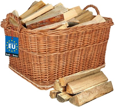 KOTARBAU® Haardhoutmand, 60 x 50 cm, Natuurlijke Kleur, Rieten Houtmand Met Handvat, voor Open Haard, Natuurlijke Rieten Houtmand, Mand voor Haardhout, Robuust en Duurzaam