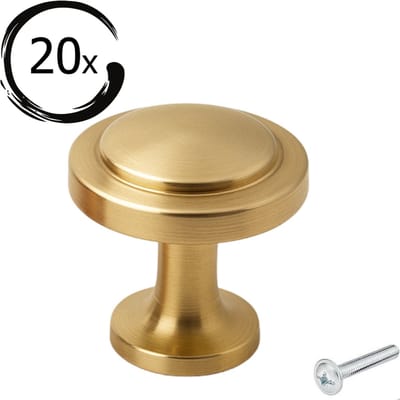 20X Meubelknoppen Memphis Goud 32mm - Knoppen voor keukenkast - deurknopjes - Meubelknoppen / Kastknoppen Goud