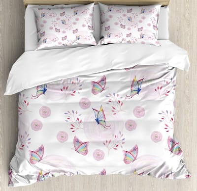 ABAKUHAUS Butterfly Dekbedovertrekset, topkwaliteit zachte en warme 3-delige dekbedovertrek met 2 kussenslopen, kingsize maten, witroze