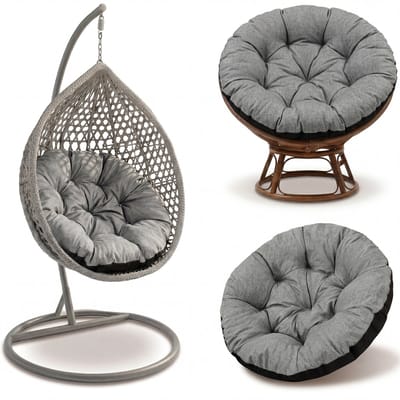 Hangstoel Kussen 110 cm – Papasan Kussen & Eivormige stoel rond – groot zitkussen waterafstotend voor Tuin Terras Veranda Binnen Buiten Rotan en Woonkamer Grijs ecologisch linnen