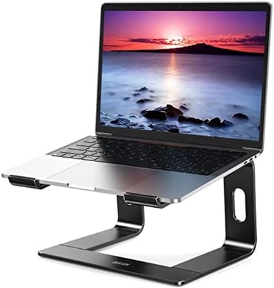 PromoHome Aluminium Laptopstandaard Ergonomische Verstelbare Computerstandaard Compatibel met 10-15.6 inch Laptops Zwart