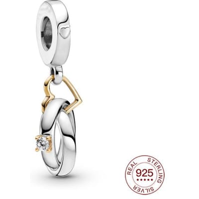 925 Zilveren Bedel Tweekleurige Trouwringen Hangende Bedel Hanger Past Originele Ketting voor Vrouwen Mode Sieraden Cadeau gray