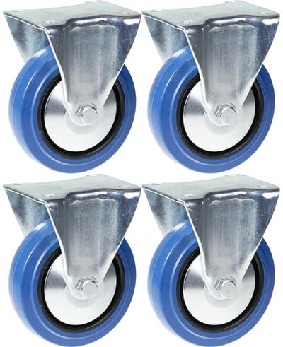 125 mm (5 inch) zwenkwiel met blauw rubber, vast, stevig, draagvermogen 800 kg, set van 4