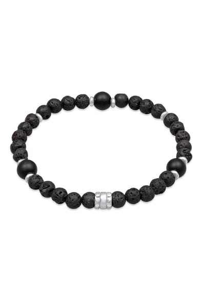 KUZZOI - Armband - Heren Kralen Vintage met zwarte onyx in 925 Sterling Zilver geoxideerd - Heren