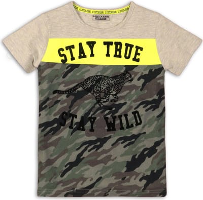 DJ Dutchjeans Jongens T-shirt - Grey melee + neon yellow + army green - Maat 98
