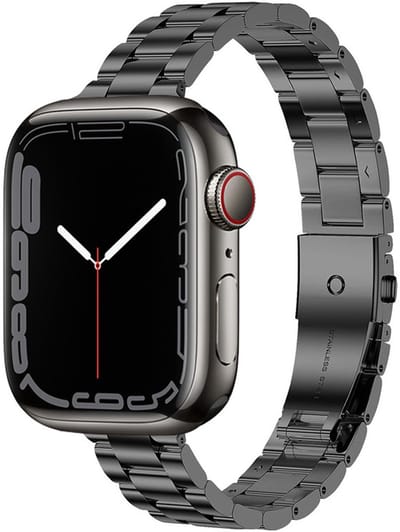 RVS bandje - geschikt voor Apple Watch 1/2/3/4/5/6/7/8/9/10/11/ SE (1,2,3) met maat 38 mm / 40 mm / 41 mm en 42 mm (Watch 10/11) - stalen schakelband band met vlindersluiting - zwart