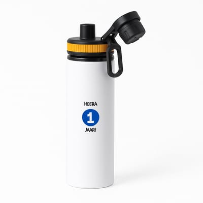 Hacebo® - Hoera 1 jaar waterfles met draaidop oranje - Verjaardag - Jarigen - Verjaardagscadeau - baby - Happy birthday - water fles - 850ML