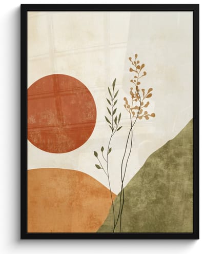 Poster in lijst - Fotolijst 50x70 cm - Posters - Zon - Abstract - Takken - Oranje - Posterlijst zwart - Decoratie - Wanddecoratie woonkamer - Muurdecoratie slaapkamer