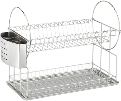 Unyqoos® Afdruiprek met Bestekmand en Wateropvang voor Keuken en Camping in Roestvrij Staal