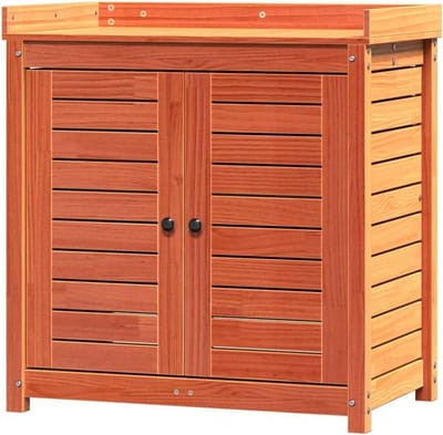 Plantentafel Hout - Werktafel Tuin - Planten Verzorgen - Met Opbergkast - 82.5 x 50 x 86.5 cm - Bruin