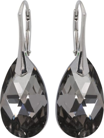 DBD - Zilveren Oorbellen - Swarovski Kristal - Druppel - Grijs Zwart - 22MM - Anti Allergisch