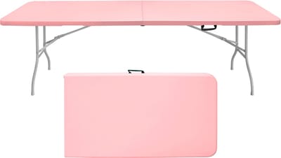 Klaptafel 243,9 cm - Draagbare Heavy Duty Vouwtafel met Handvat - Multifunctioneel voor Camping Picknick Indoor Outdoor - Kunststof - Roze