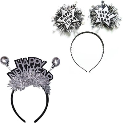 Feesthoedjes Volwassenen Happy New Year Diadeem Oud en Nieuw Versiering Nieuwjaar Decoratie Zilver - 2 Stuks