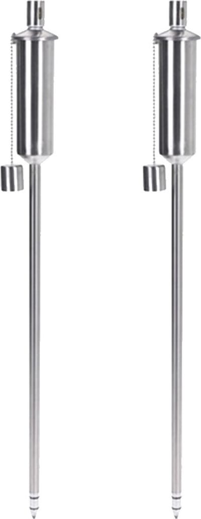 Tuinfakkel - 2x - 115 cm - RVS zilver - glasvezel lont - op lampenolie - oliefakkel - buitenfakkel - tuintoorts - tuinlampen - sfeerverlichting