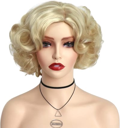 Korte Blonde Krullende Perucque voor Vrouwen - Vintage Gelaagd Cosplay en Carnavalslook met Vinger Golf van Synthetisch Vezel
