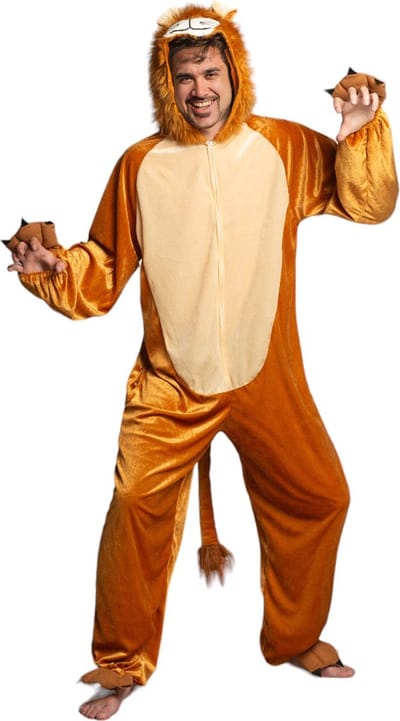 Partychimp Onesie Leeuw Kostuum Leeuwenpak Mascotte Verkleedpak Leeuw Halloween Kostuum Volwassenen Carnavalskleding Heren Carnavalskleding Dames Verkleedkleren Volwassenen Carnaval - Polyester - Unisex - Bruin - Maat M/L