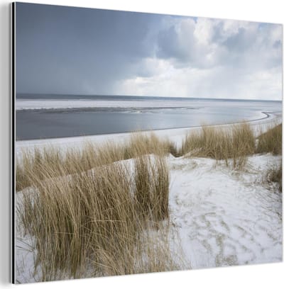 Aluminium schilderij 80x60 cm - Wanddecoratie metaal - Noordzee - Duinen - Water - Metalen muurdecoratie woonkamer - Decoratie industrieel - Foto op dibond - Industriële accessoires slaapkamer