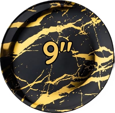 50 Marble design Herbruikbare feest borden 9" - goud en zwart Premium borden - verjaardag, feesten, bbq enz - wegwerp ronde borden